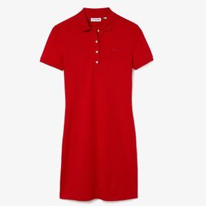 Lacoste Red Women's Stretch Cotton Piqué Polo Dress Size 44